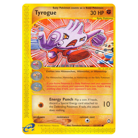 Tyrogue 063 card from the Pokemon set Aquapolis
