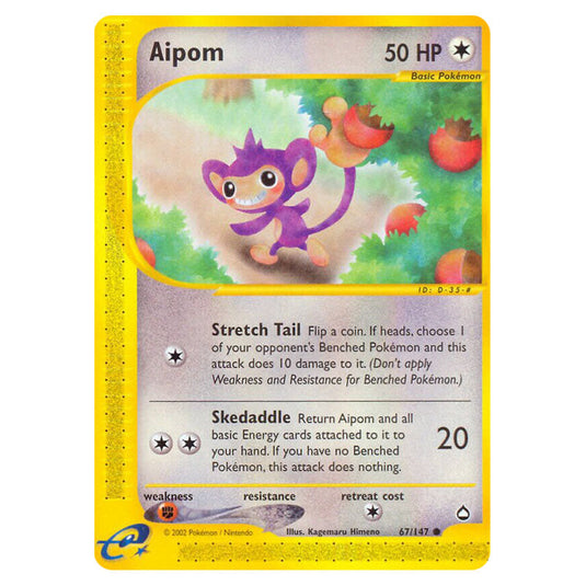 Aipom 067 card from the Pokemon set Aquapolis