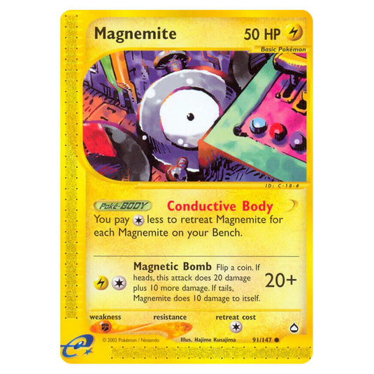 Magnemite 091 card from the Pokemon set Aquapolis