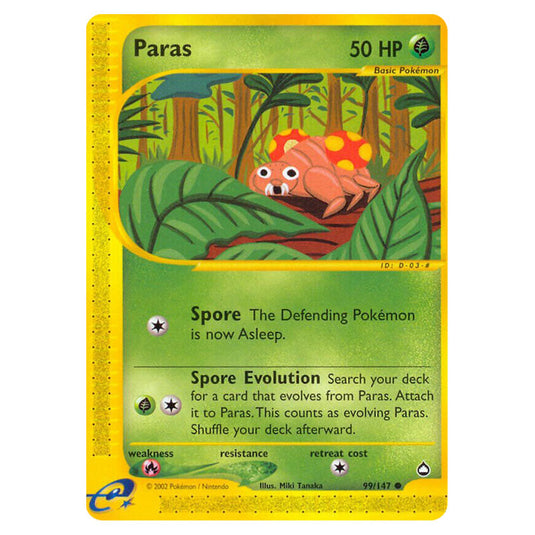 Paras 099 card from the Pokemon set Aquapolis