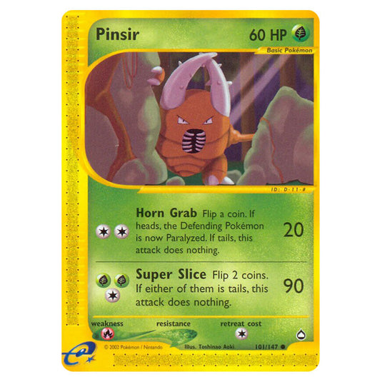 Pinsir 101 card from the Pokemon set Aquapolis