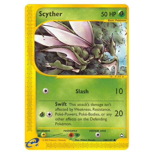 Scyther 106 card from the Pokemon set Aquapolis