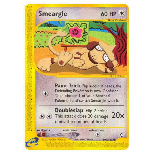 Smeargle 109 card from the Pokemon set Aquapolis