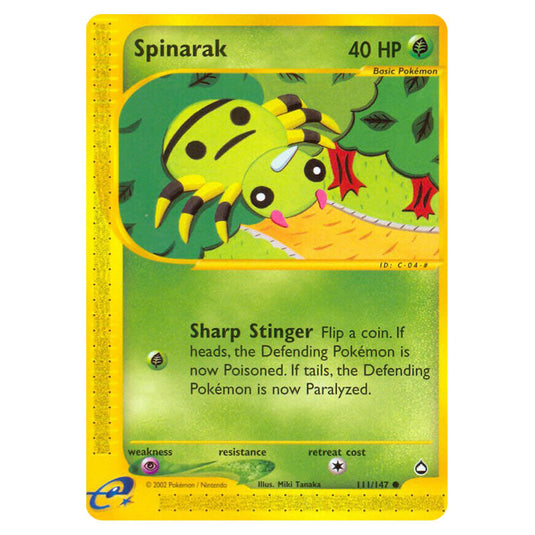 Spinarak 111 card from the Pokemon set Aquapolis