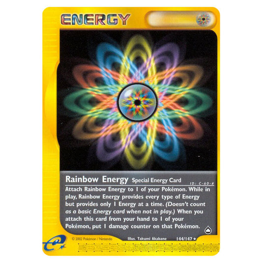 Rainbow Energy 144 card from the Pokemon set Aquapolis