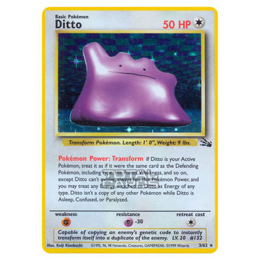 Pokemon - Fossil - Ditto - 3/62 Unlimited Light Played