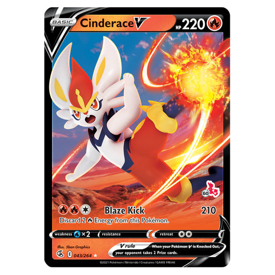 Pokemon - Fusion Strike - Cinderace V 043/264 (Battle Academy Stamp)