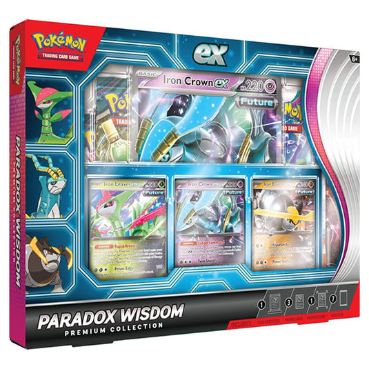 A front product shot of the Pokemon TCG Paradox Wisdom Premium Collection