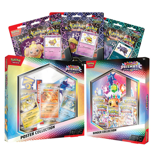 Pokemon - Scarlet & Violet - Prismatic Evolutions - Binder Collection, Poster Collection & Paldean Fates Blister Bundle