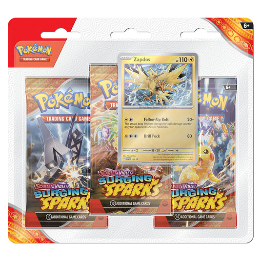 Pokemon Scarlet and Violet Surging Sparks 3 Pack Blister Zapdos