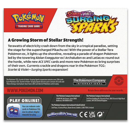 Pokemon Scarlet and Violet Surging Sparks Booster Box 36 Boosters back