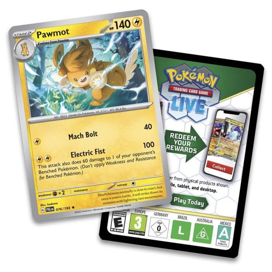 A Pokemon Pawmot Promo Card and Code Card that is featured inside of the Pokemon 2 Pack Blister Pawmot.