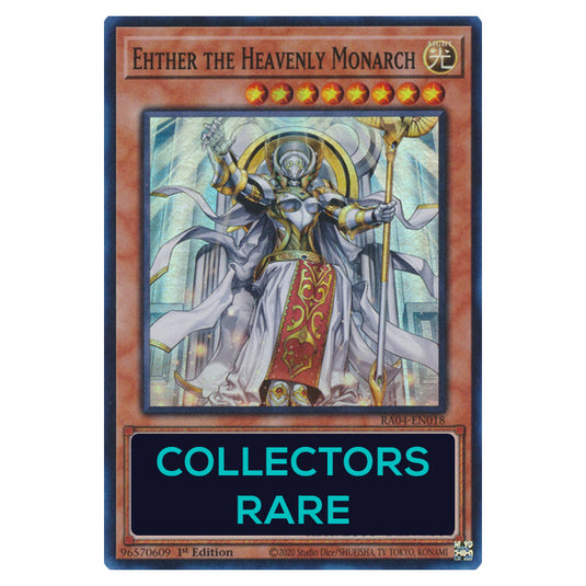 Ehther the Heavenly Monarch RA04-EN018-CR card from the Yu-Gi-Oh! set Quarter Century Stampede