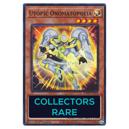 Utopic Onomatopoeia RA04-EN028-CR card from the Yu-Gi-Oh! set Quarter Century Stampede