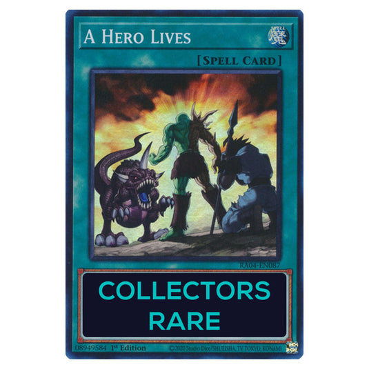 A Hero Lives RA04-EN087-CR card from the Yu-Gi-Oh! set Quarter Century Stampede