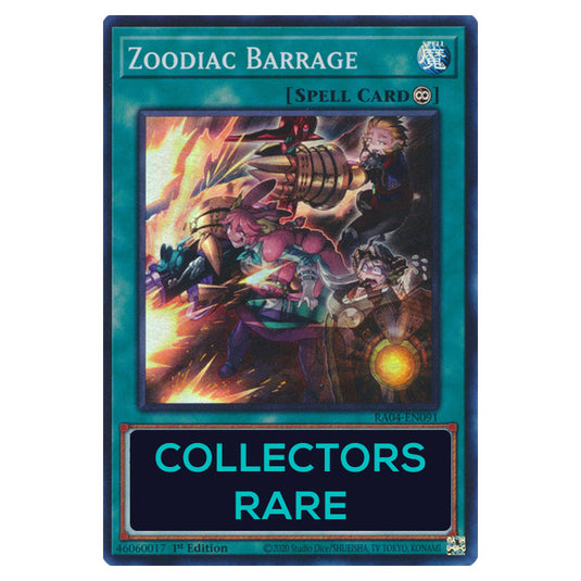 Zoodiac Barrage RA04-EN091-CR card from the Yu-Gi-Oh! set Quarter Century Stampede