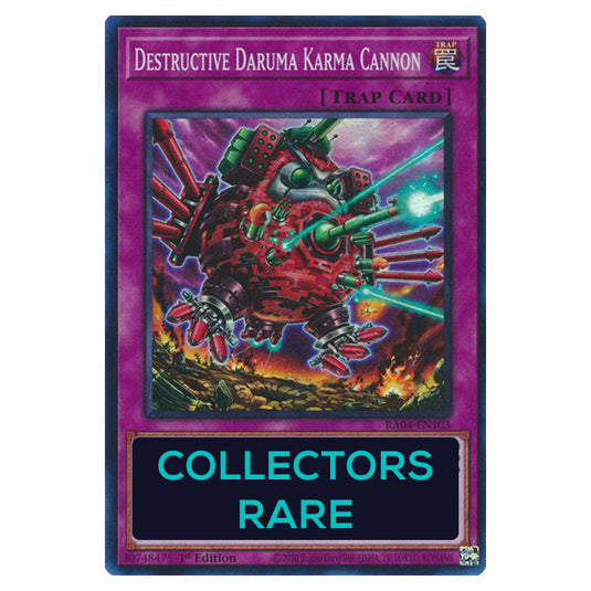 Destructive Daruma Karma Cannon RA04-EN103-CR card from the Yu-Gi-Oh! set Quarter Century Stampede
