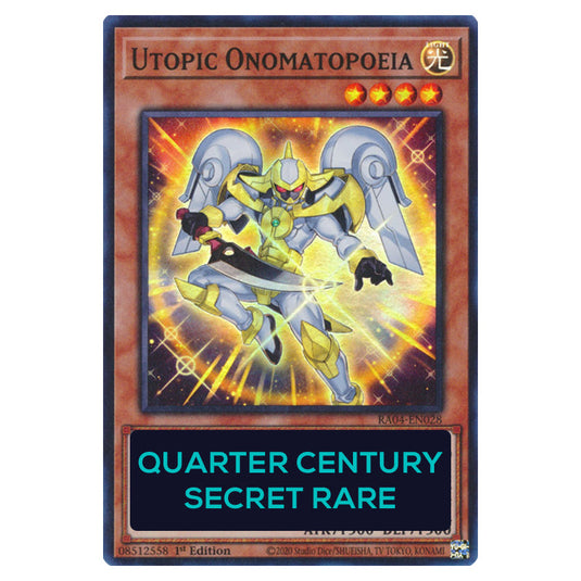 Utopic Onomatopoeia RA04-EN028-QCSR card from the Yu-Gi-Oh! set Quarter Century Stampede