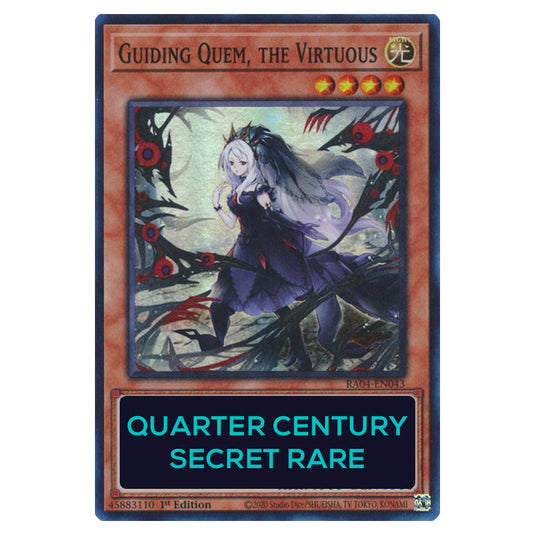 Guiding Quem, the Virtuous RA04-EN043-QCSR card from the Yu-Gi-Oh! set Quarter Century Stampede