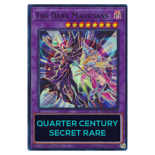 The Dark Magicians RA04-EN054-QCSR card from the Yu-Gi-Oh! set Quarter Century Stampede