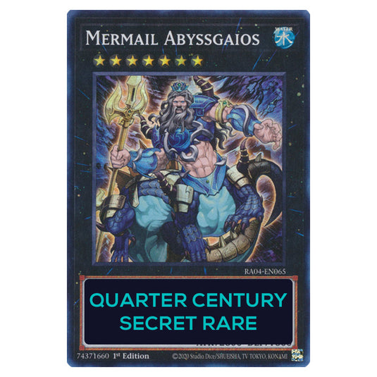 Mermail Abyssgaios RA04-EN065-QCSR card from the Yu-Gi-Oh! set Quarter Century Stampede