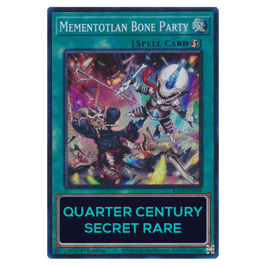 Mementotlan Bone Party RA04-EN099-QCSR card from the Yu-Gi-Oh! set Quarter Century Stampede