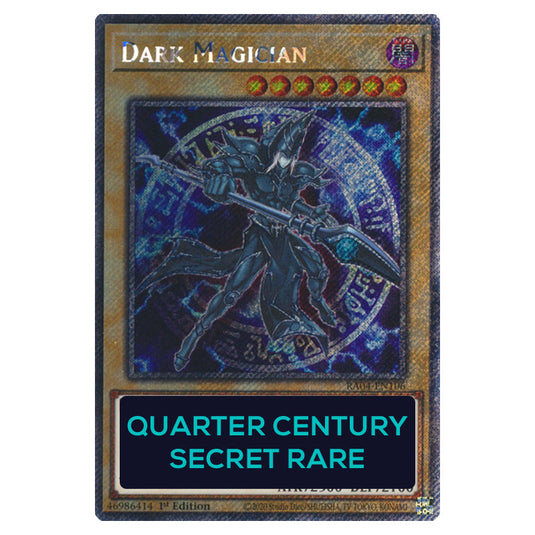 Dark Magician (6th Artwork) RA04-EN106b-QCSR card from the Yu-Gi-Oh! set Quarter Century Stampede