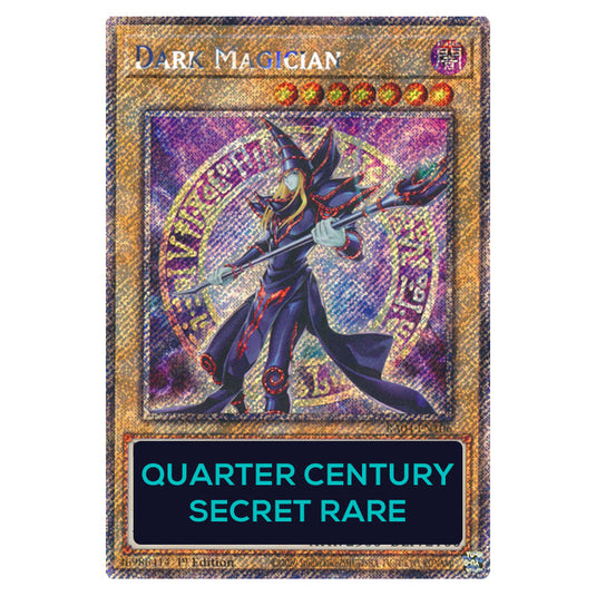 Dark Magician (8th Artwork) RA04-EN106d-QCSR card from the Yu-Gi-Oh! set Quarter Century Stampede