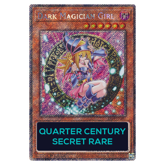 Dark Magician Girl (3rd Artwork) RA04-EN107a-QCSR card from the Yu-Gi-Oh! set Quarter Century Stampede