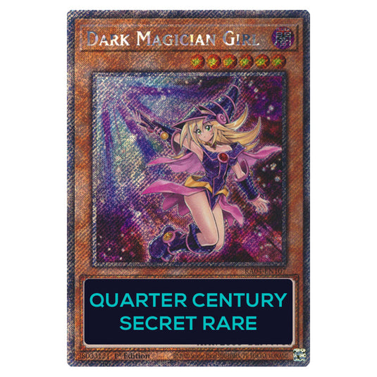 Dark Magician Girl (7th Artwork) RA04-EN107b-QCSR card from the Yu-Gi-Oh! set Quarter Century Stampede