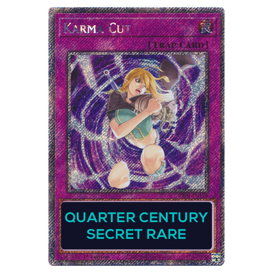 Karma Cut RA04-EN128-QCSR card from the Yu-Gi-Oh! set Quarter Century Stampede