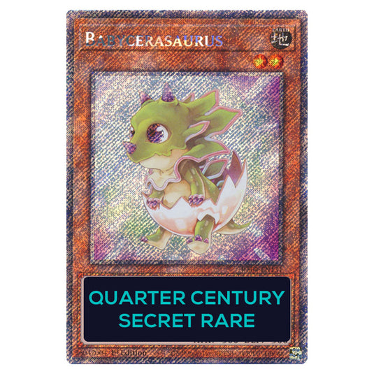 Babycerasaurus RA04-EN131-QCSR card from the Yu-Gi-Oh! set Quarter Century Stampede