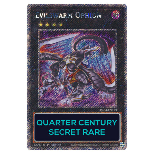 Evilswarm Ophion RA04-EN179-QCSR card from the Yu-Gi-Oh! set Quarter Century Stampede