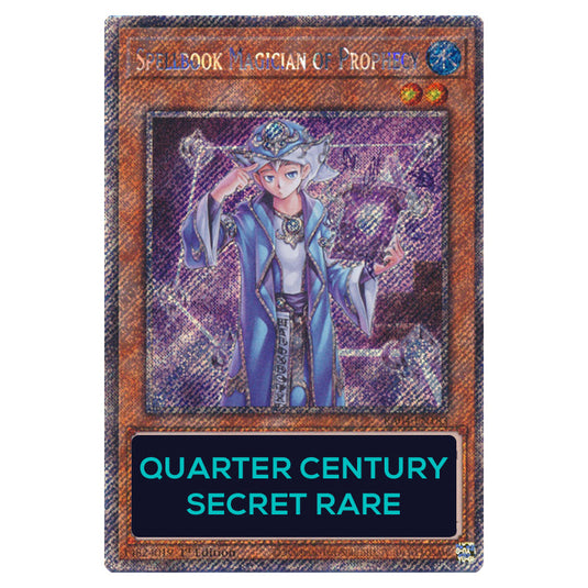 Spellbook Magician of Prophecy RA04-EN183-QCSR card from the Yu-Gi-Oh! set Quarter Century Stampede