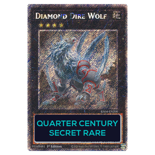 Diamond Dire Wolf RA04-EN200-QCSR card from the Yu-Gi-Oh! set Quarter Century Stampede