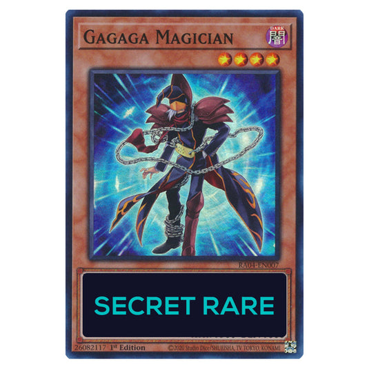 Gagaga Magician RA04-EN007-SCR card from the Yu-Gi-Oh! set Quarter Century Stampede