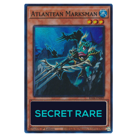 Atlantean Marksman RA04-EN009-SCR card from the Yu-Gi-Oh! set Quarter Century Stampede