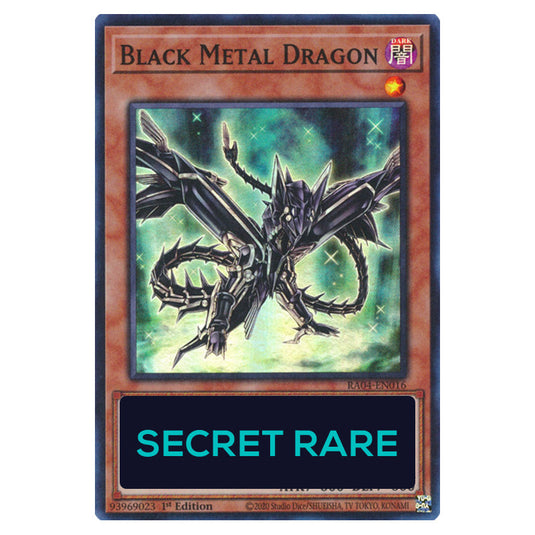 Black Metal Dragon RA04-EN016-SCR card from the Yu-Gi-Oh! set Quarter Century Stampede