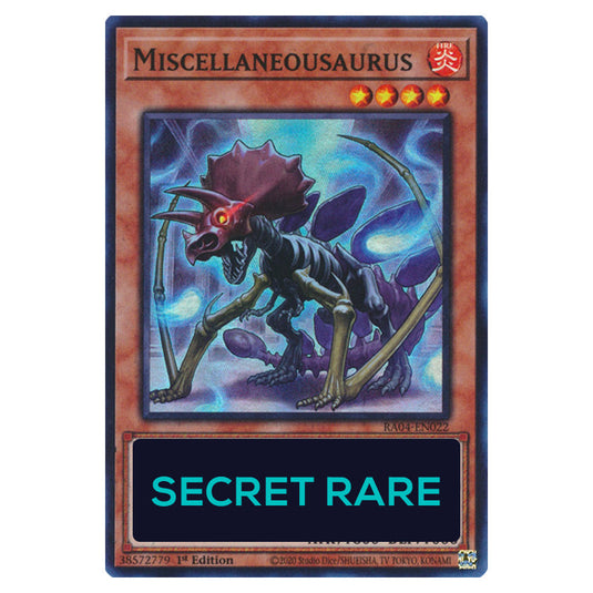 Miscellaneousaurus RA04-EN022-SCR card from the Yu-Gi-Oh! set Quarter Century Stampede