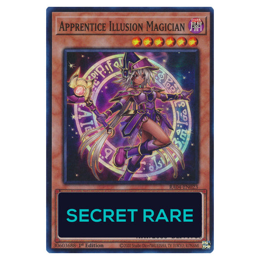 Apprentice Illusion Magician RA04-EN023-SCR card from the Yu-Gi-Oh! set Quarter Century Stampede