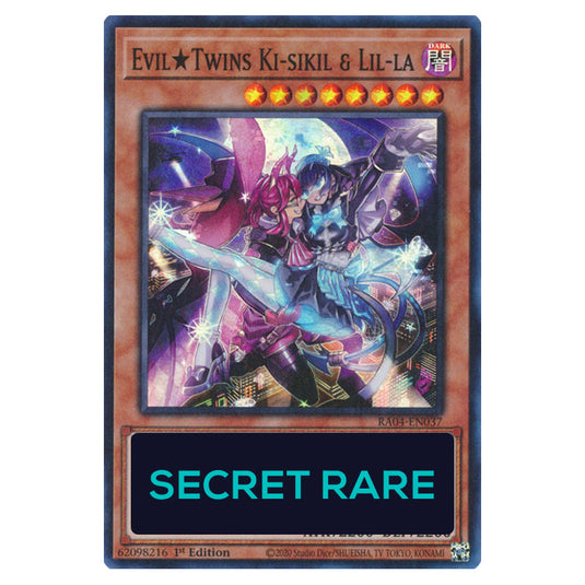 Evil★Twins Ki-sikil & Lil-la RA04-EN037-SCR card from the Yu-Gi-Oh! set Quarter Century Stampede
