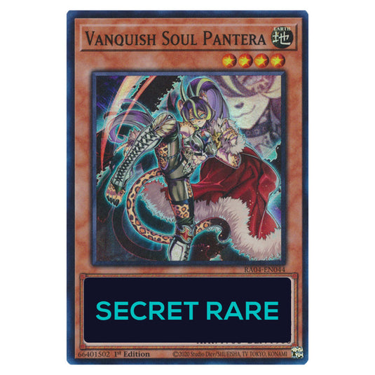 Vanquish Soul Pantera RA04-EN044-SCR card from the Yu-Gi-Oh! set Quarter Century Stampede