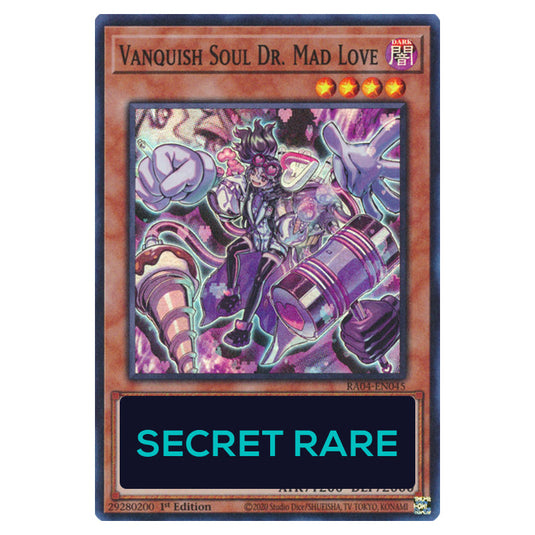 Vanquish Soul Dr. Mad Love RA04-EN045-SCR card from the Yu-Gi-Oh! set Quarter Century Stampede