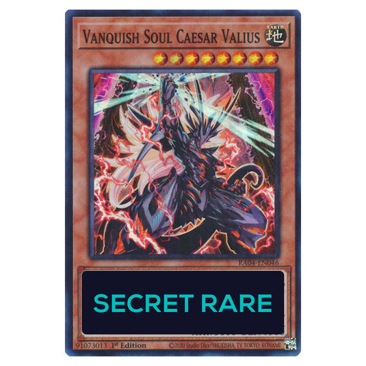 Vanquish Soul Caesar Valius RA04-EN046-SCR card from the Yu-Gi-Oh! set Quarter Century Stampede