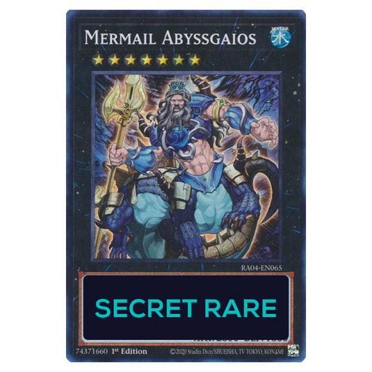 Mermail Abyssgaios RA04-EN065-SCR card from the Yu-Gi-Oh! set Quarter Century Stampede
