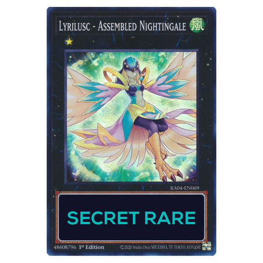 Lyrilusc - Assembled Nightingale RA04-EN069-SCR card from the Yu-Gi-Oh! set Quarter Century Stampede