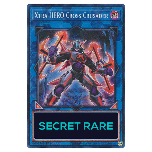 Xtra HERO Cross Crusader RA04-EN076-SCR card from the Yu-Gi-Oh! set Quarter Century Stampede