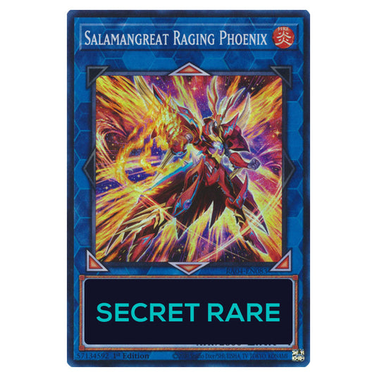 Salamangreat Raging Phoenix RA04-EN083-SCR card from the Yu-Gi-Oh! set Quarter Century Stampede