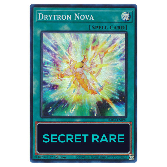 Drytron Nova RA04-EN097-SCR card from the Yu-Gi-Oh! set Quarter Century Stampede