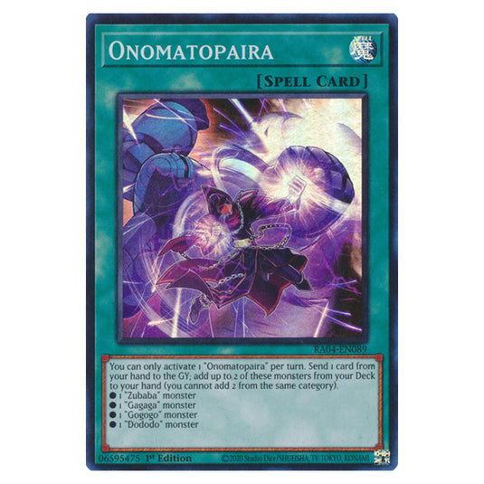 Onomatopaira RA04-EN089-SR card from the Yu-Gi-Oh! set Quarter Century Stampede